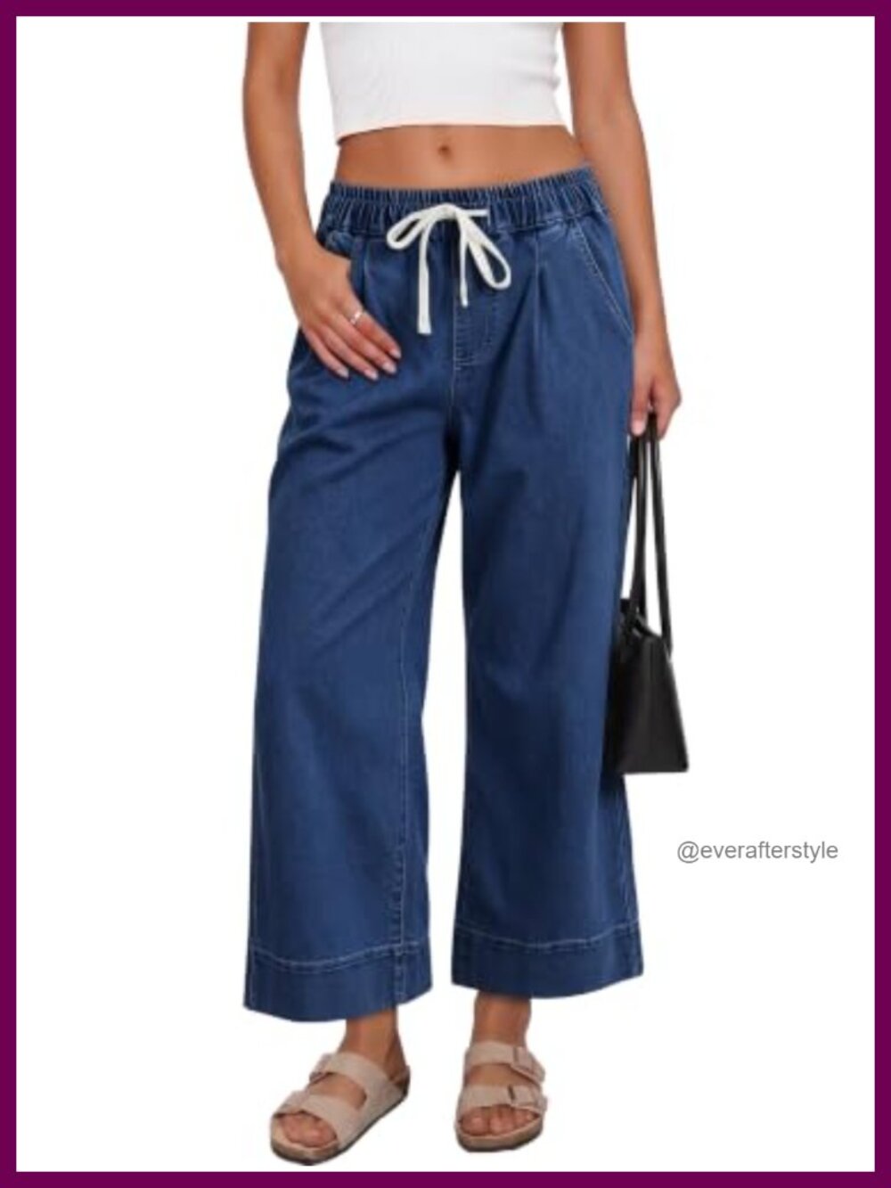 Women's High Waisted Wide Leg Drawstring Jeans Stretchy Cotton Blend